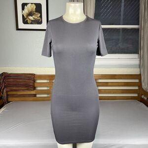 BooHoo Ribbed Crewneck Bodycon T-Shirt Dress Women's US 6 Dark Grey Basic New